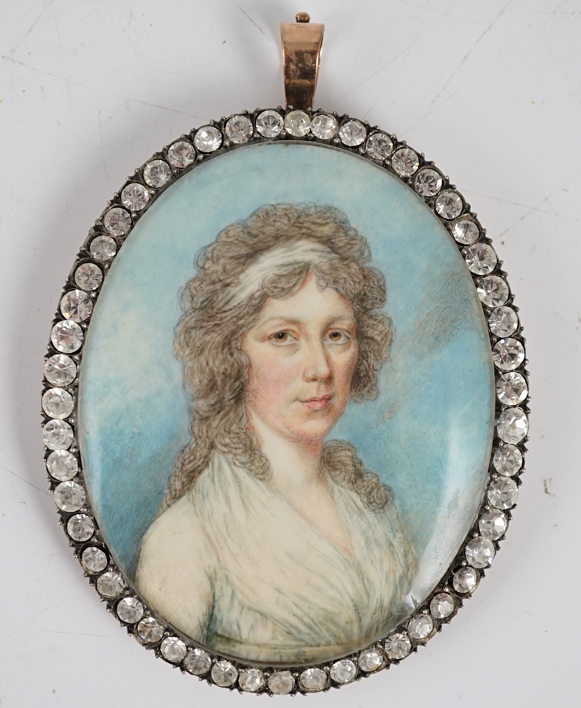 Attributed to N. Freese (British, active 1794-1814), Portrait miniature of a lady, oil on ivory, 6.5 x 5.3cm. CITES Submission reference DPWH5JDK